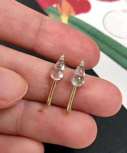 Colorblock Sterling Silver Zircon Chalcedony Glass Ice Gourd Drop Earrings