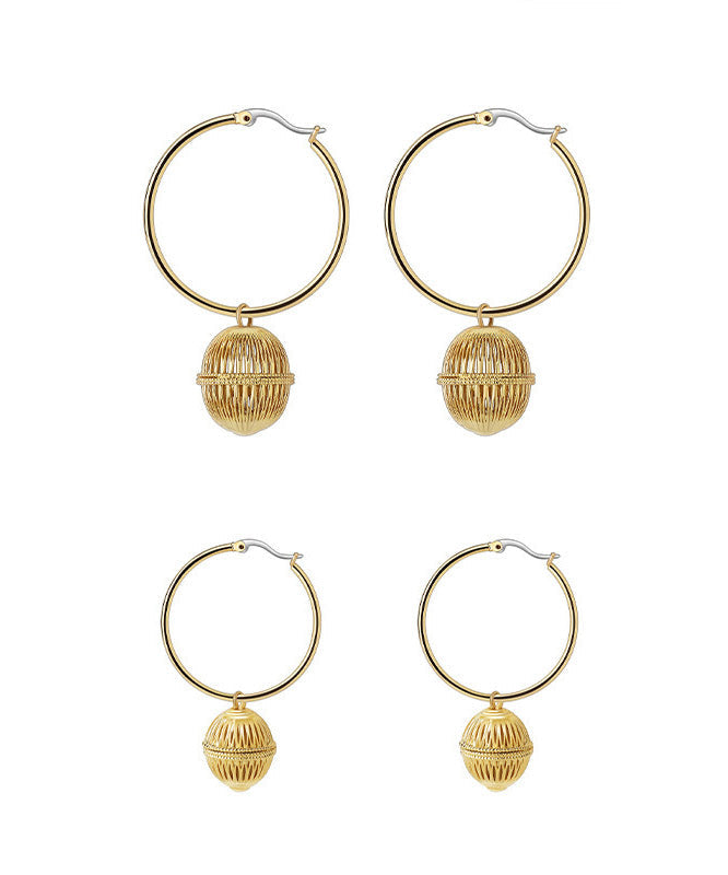 Gold Stainless Steel Overgild Ball Hollow Out Ball Hoop Earrings