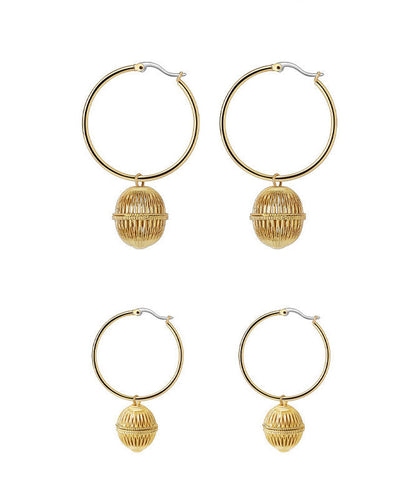 Gold Stainless Steel Overgild Ball Hollow Out Ball Hoop Earrings