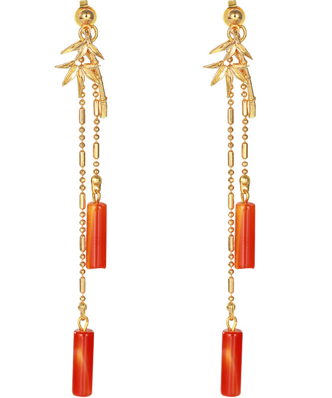 Diy Red Jade Agate Drop Earrings