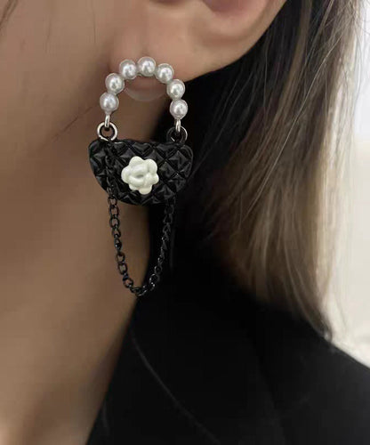 Black Sterling Silver Bag Drop Earrings