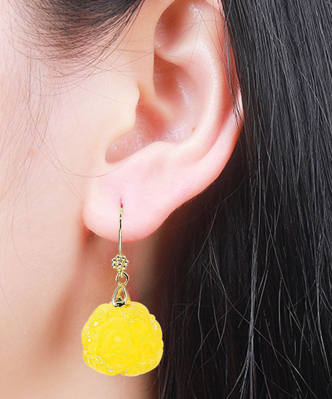 Yellow 14k Gold Amber Beeswax Drop Earrings