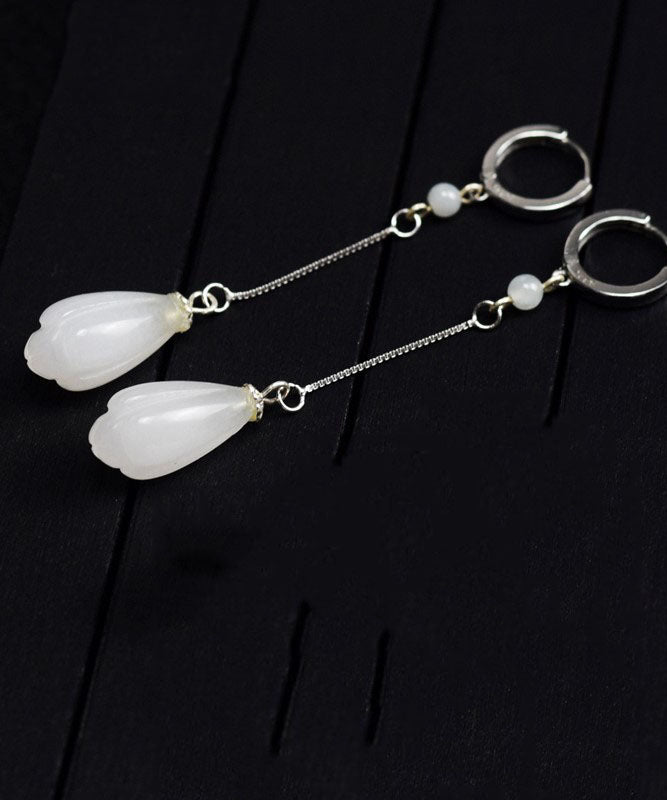 White Sterling Silver Jade Drip Drop Earrings