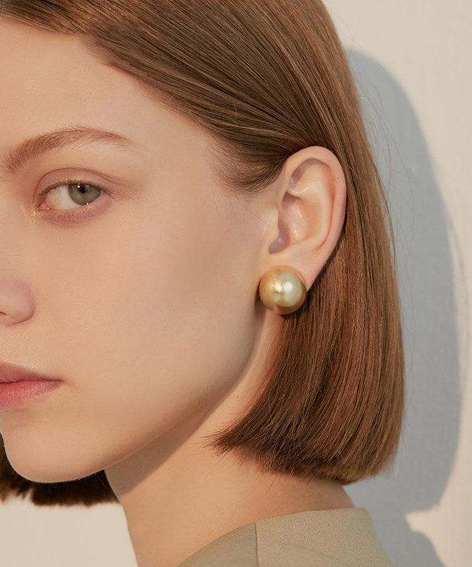 Golden Round Metal Stud Earrings