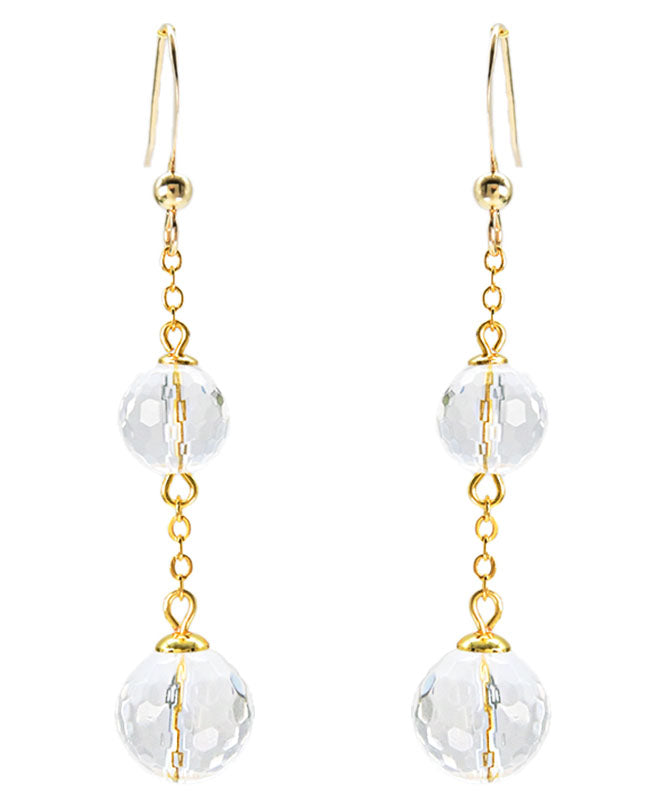 Fine White 14k Gold Crystal Drop Earrings
