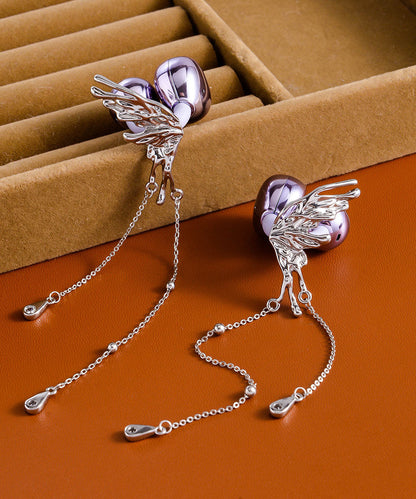 Silk Copper Butterfly Tassel Drop Earrings