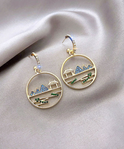 Blue Alloy Zircon Landscape Drop Earrings