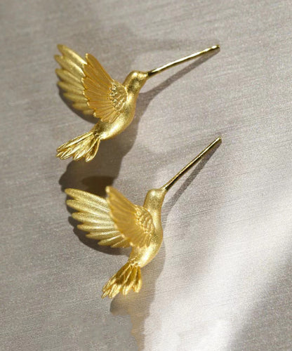 Gold Sterling Silver Overgild Flying Bird Stud Earrings