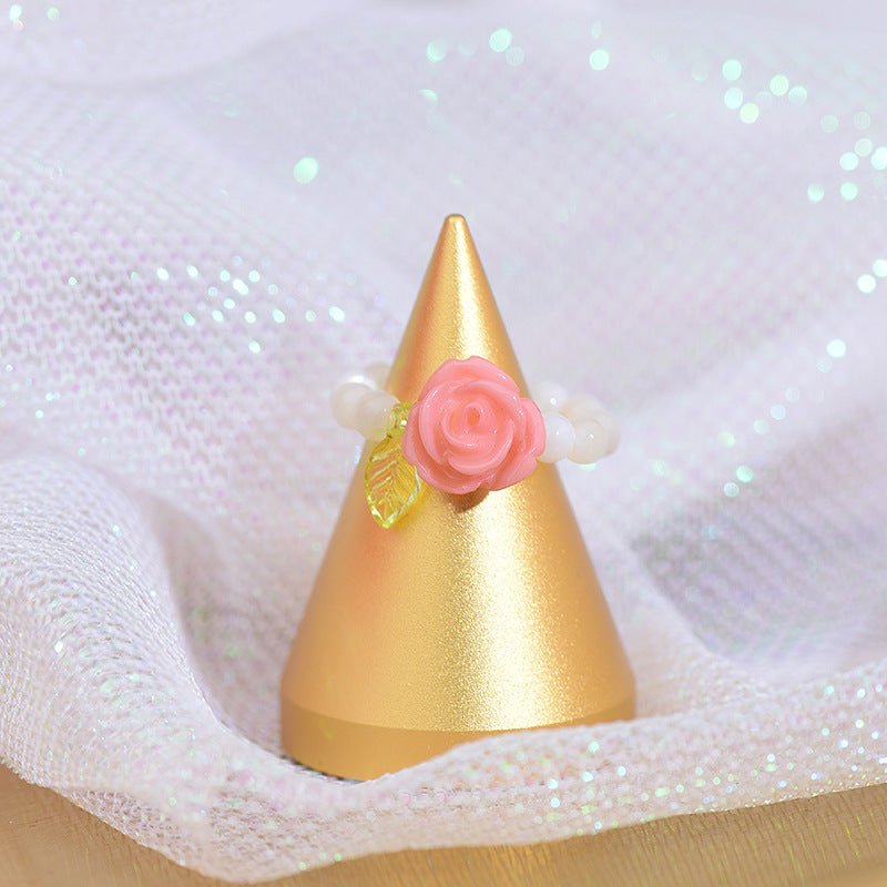 [] Beaded Ring (rose/butterfly)