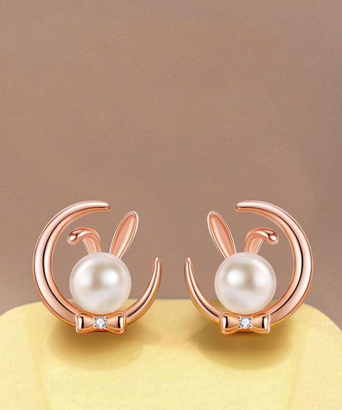 Gold Rabbit Pearl S925 Silver Stud Earrings