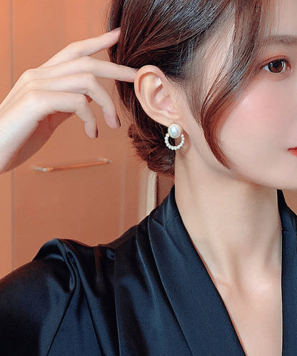 Style White Sterling Silver Pearl Stud Earrings