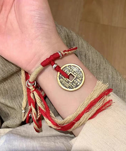 Red Hand Knitting Copper Cash Chain Bracelet
