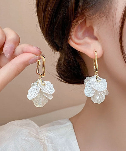 White Copper Overgild Drop Earrings