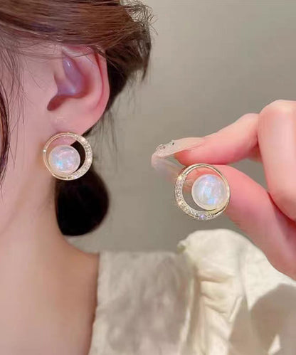Gold Alloy Zircon Pearl Hoop Earrings