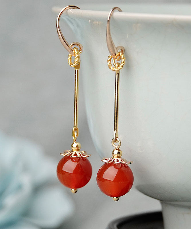 Red Agate Original Design 14k Gold Drop Earrings