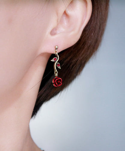Red Rose Metal Zircon Drop Earrings