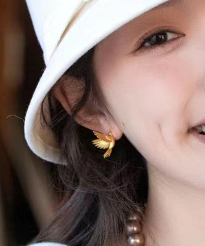 Gold Sterling Silver Overgild Flying Bird Stud Earrings