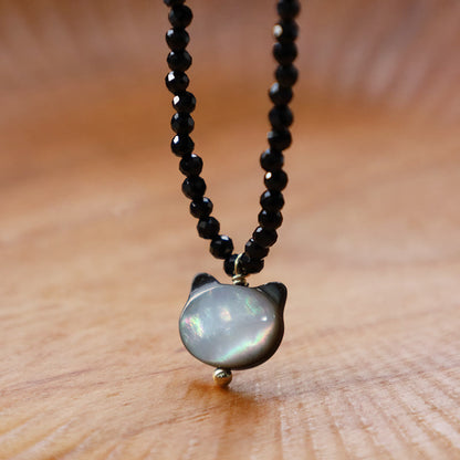 Black Spinel Cat Motivate Choker Necklace 38cm
