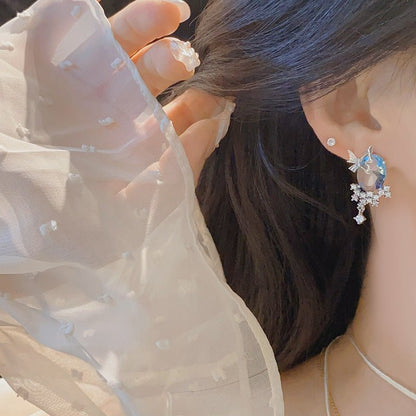 [] Blue Gem Butterfly Earrings