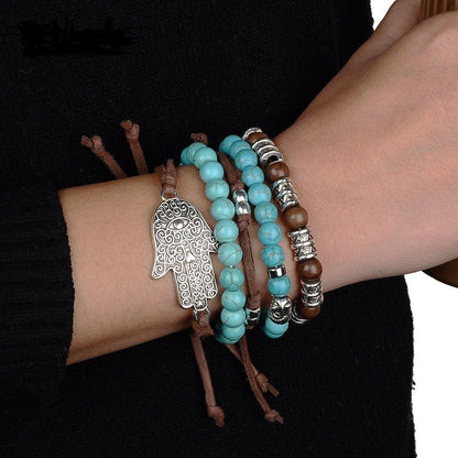 Hamsa Turquoise Leather Bracelet