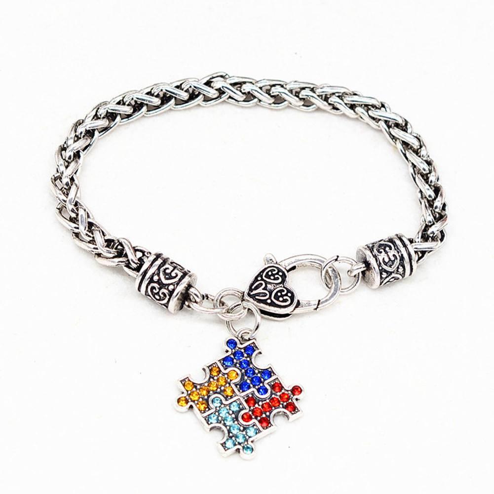 Multicolored Rhinestone Puzzle Autism Bracelet