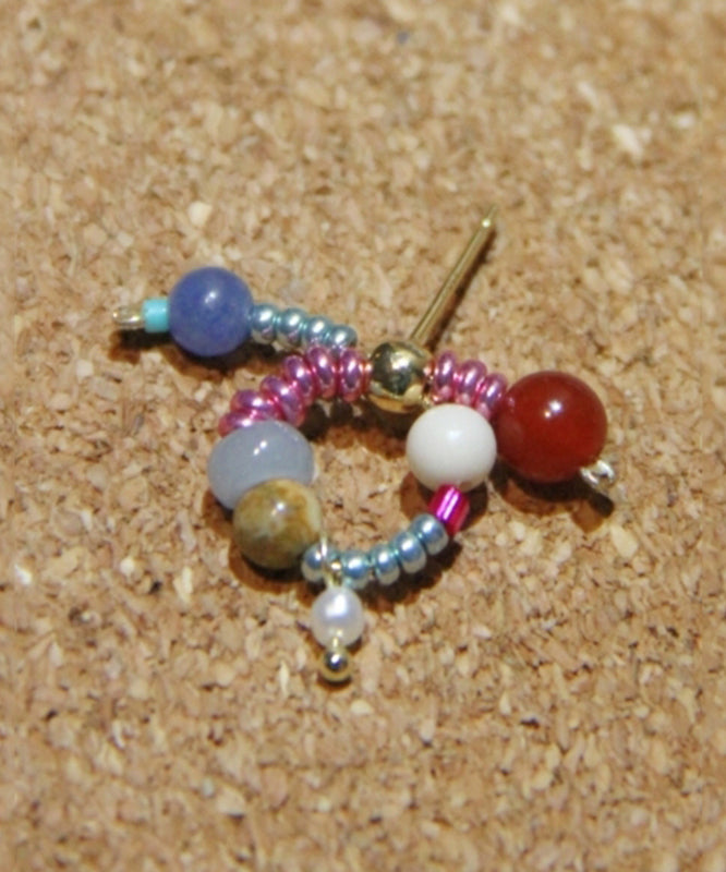 Rainbow Sterling Silver Overgild Jade Agate Bow Stud Earrings