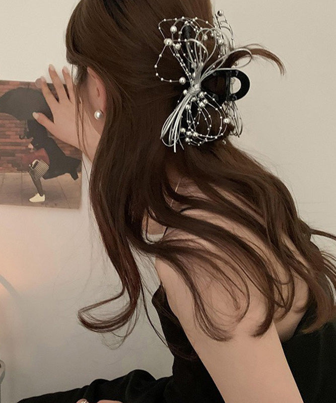 Black Acrylic Bow Round Beads Hairpin