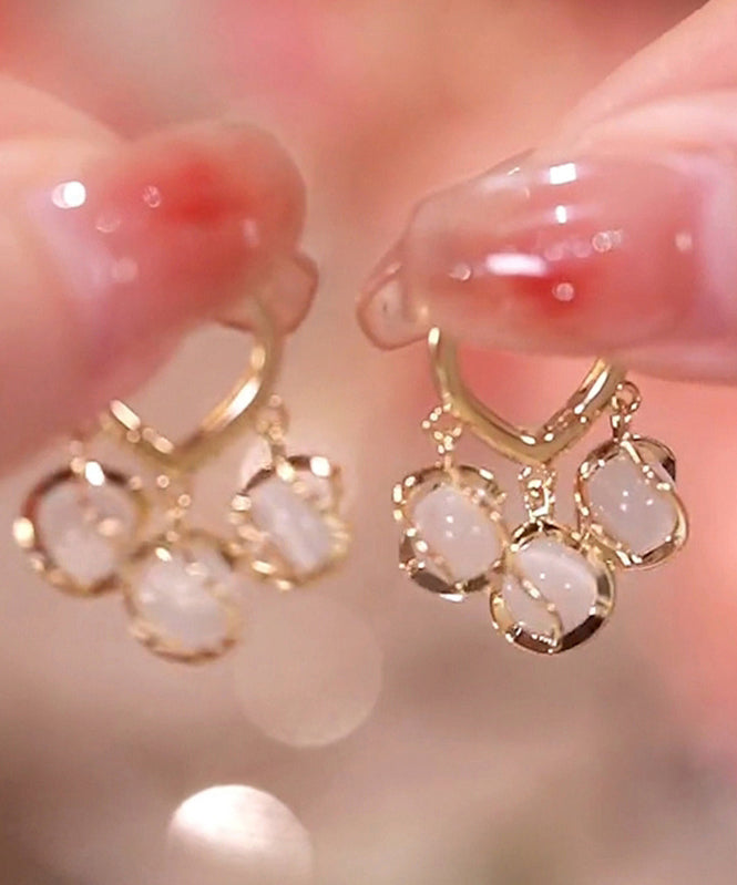 Modern White Sterling Silver Alloy Gem Stone Lily of the Valley Drop Earrings