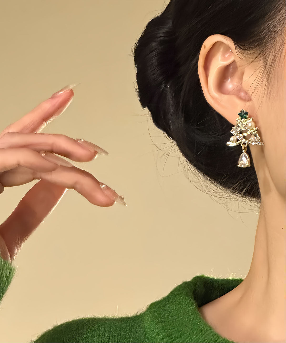 New Gold Copper Alloy Zircon Christmas Tree Water Droplet Drop Earrings