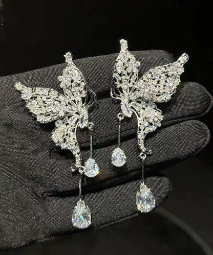 Modern Silk Copper Alloy Butterfly Tassel Drop Earrings