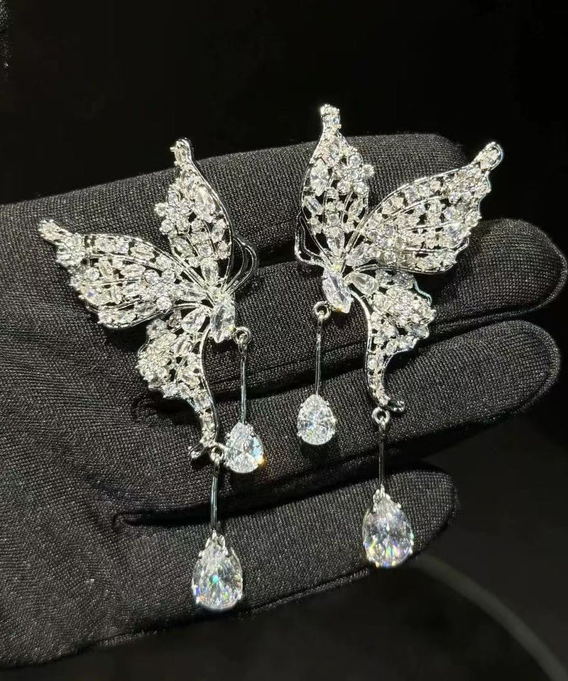 Modern Silk Copper Alloy Butterfly Tassel Drop Earrings