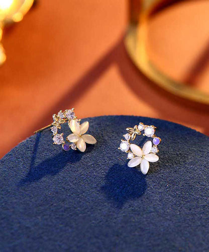 Unique Gold Sterling Silver Alloy Zircon Stud Earrings