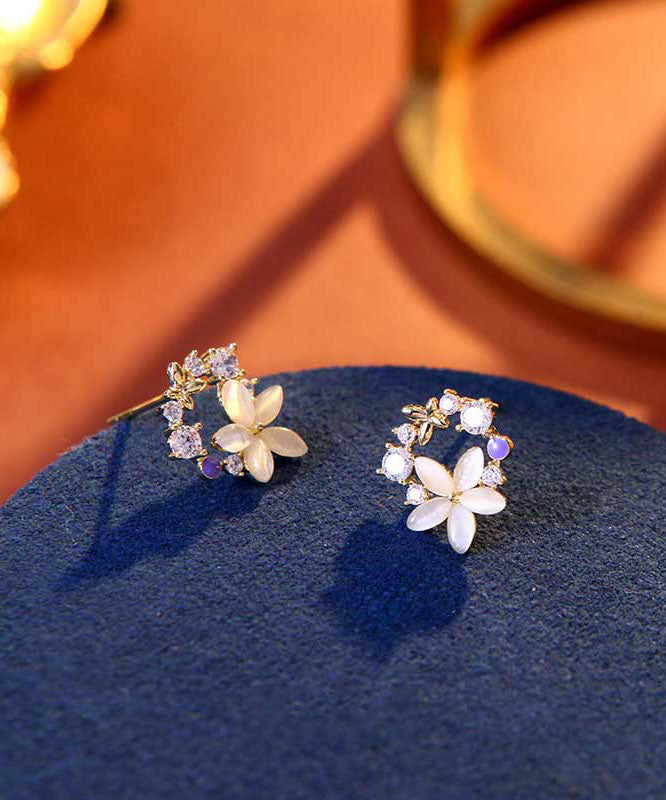 Unique Gold Sterling Silver Alloy Zircon Stud Earrings