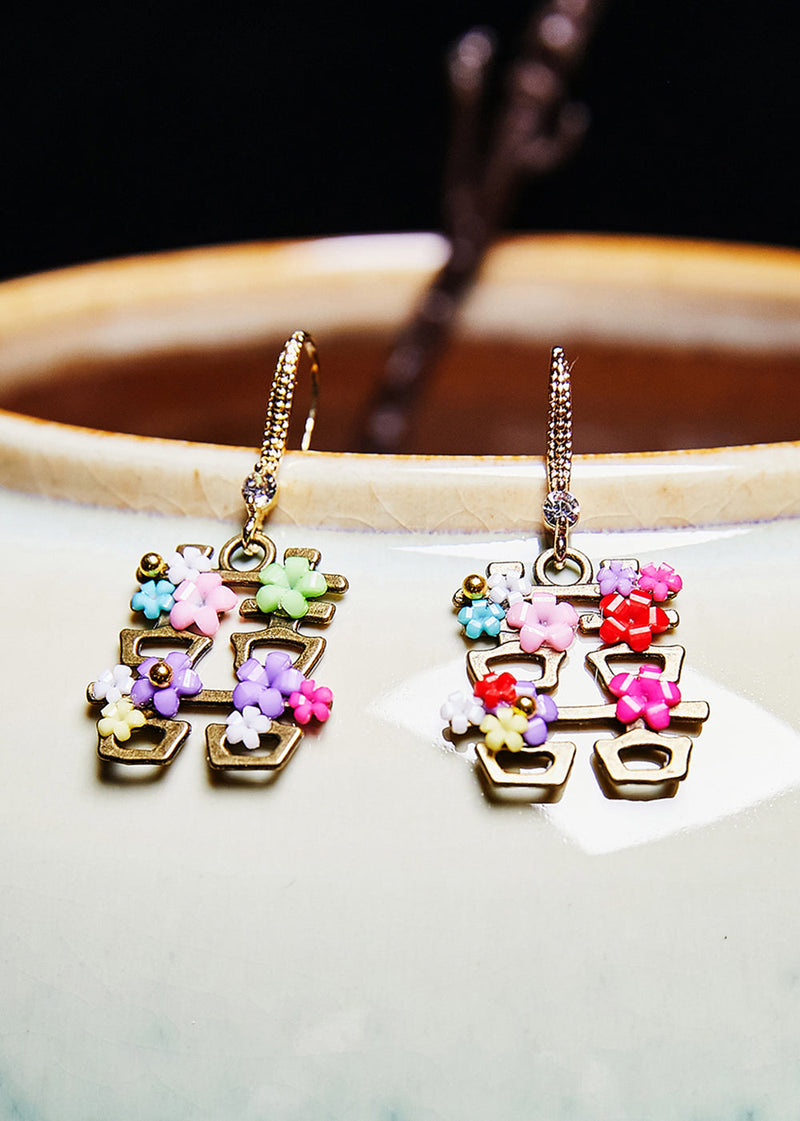Handmade Flower Xi Copper Wedding Drop Earrings
