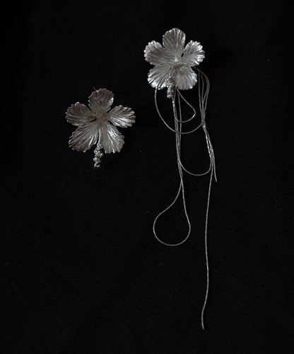 Novelty Silk Sterling Silver Chain Tassel Asymmetry Drop Earrings