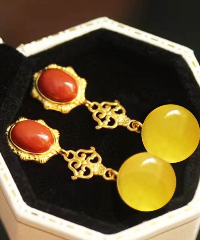 Yellow Sterling Silver Overgild Agate Beeswax Drop Earrings
