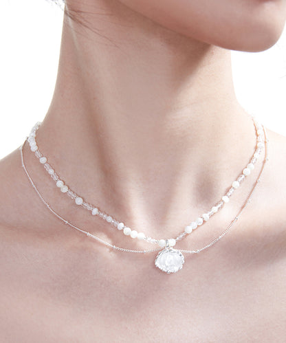 Flower Pendant Crystal Double Layer Chain Silver Plated Choker
