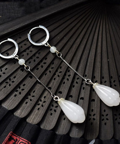 White Sterling Silver Jade Drip Drop Earrings