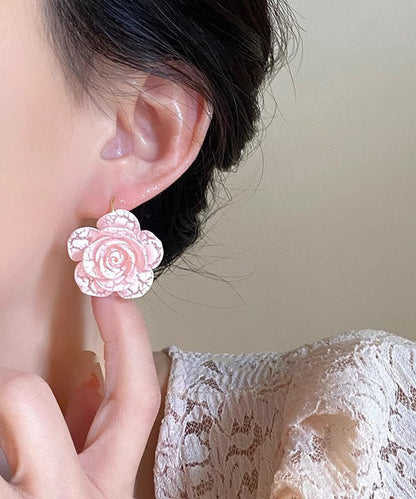 Pink Acrylic Rose Stud Earrings