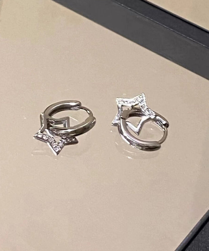 Boutique Silk Sterling Silver Zircon Star Hoop Earrings