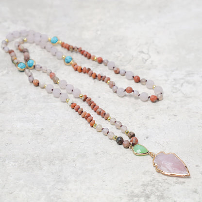 Natural Rose Quartz Crystal Stone Healing Arrowhead Necklace Pendant
