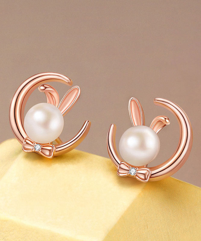 Gold Rabbit Pearl S925 Silver Stud Earrings