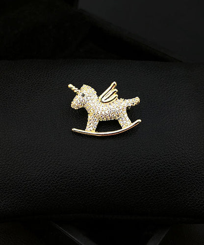 Gold Zircon Unicorn Brooches