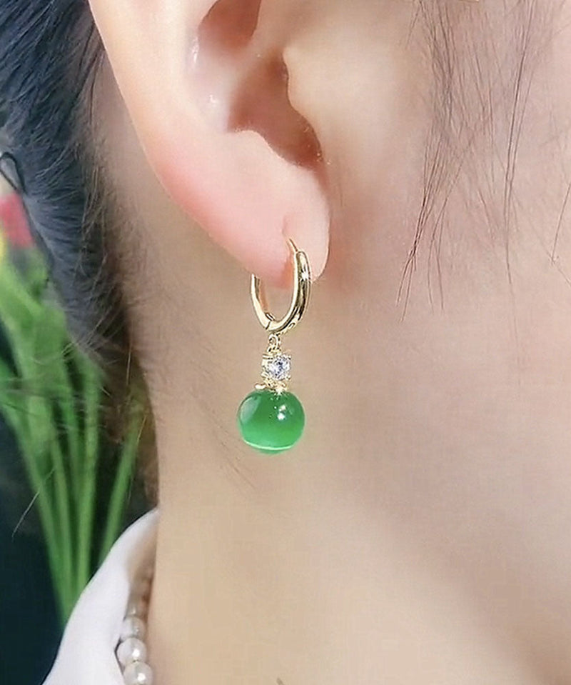 Green Copper Inlaid Opal Drop Earrings