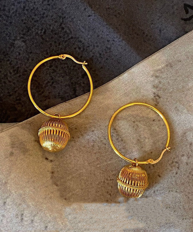 Gold Stainless Steel Overgild Ball Hollow Out Ball Hoop Earrings