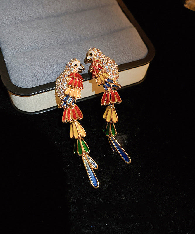 Novelty Rainbow Copper Overgild Zircon Parrot Drop Earrings