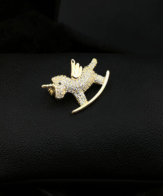 Gold Zircon Unicorn Brooches