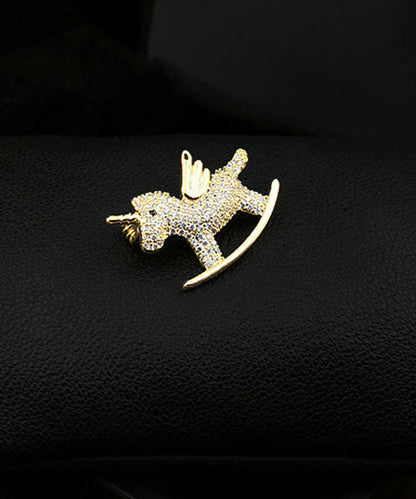 Gold Zircon Unicorn Brooches