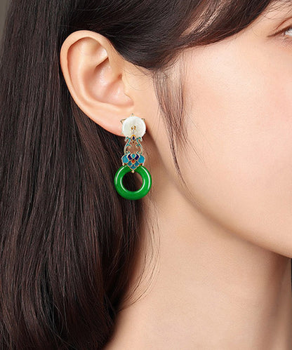Modern Green Copper Cloisonne Jadeite Dry Green Drop Earrings
