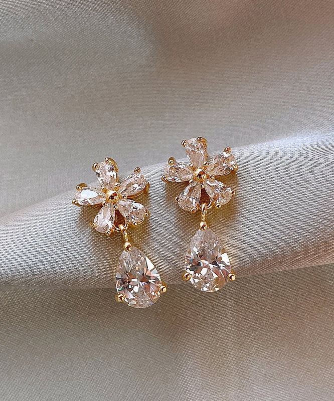Vogue Copper Overgild Zircon Water Drop Drop Earrings